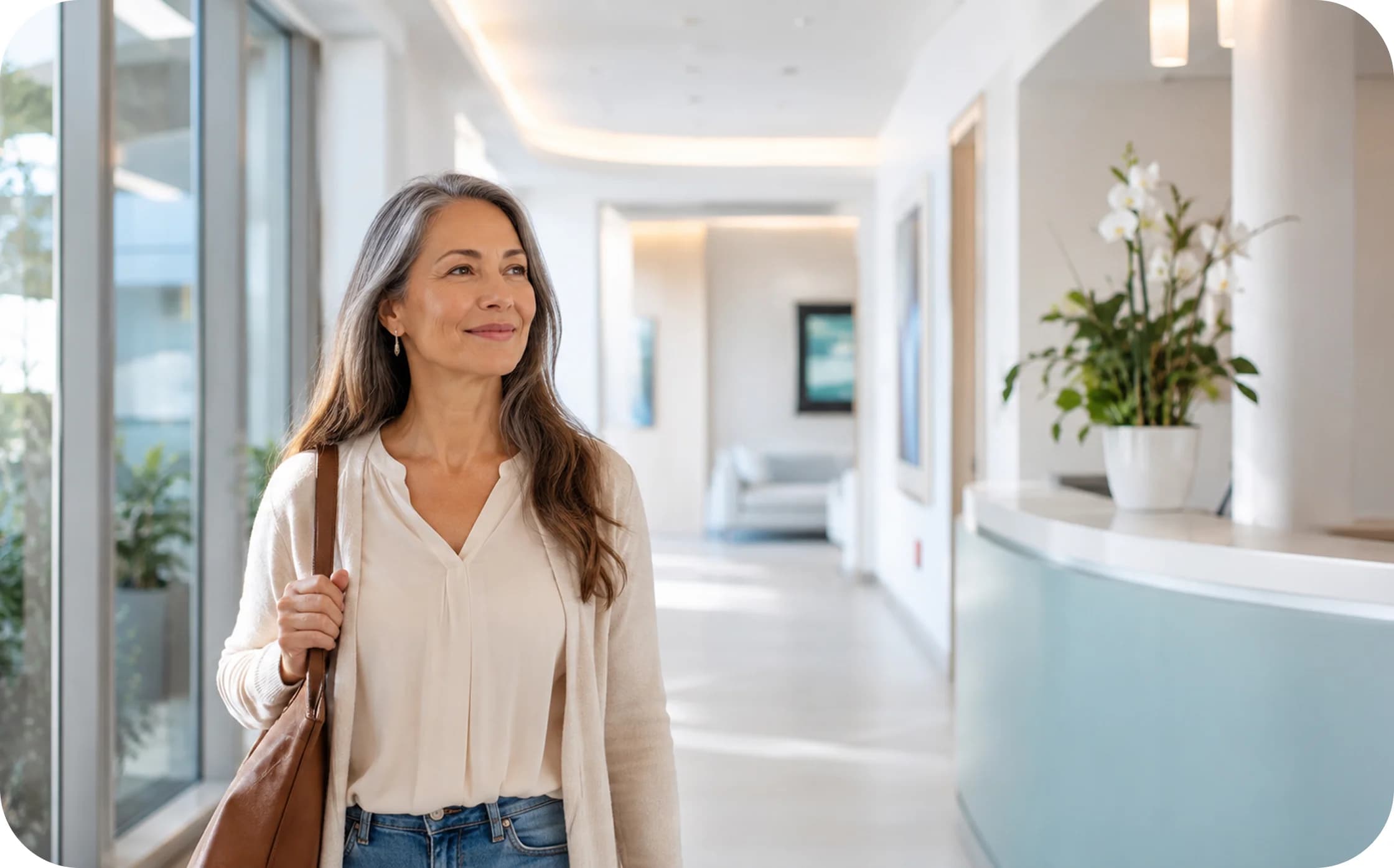 Patient walking through the clinic hallway