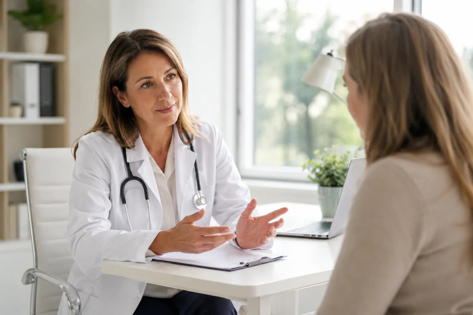 Endocrinologist in conversation with a patient during a consultation